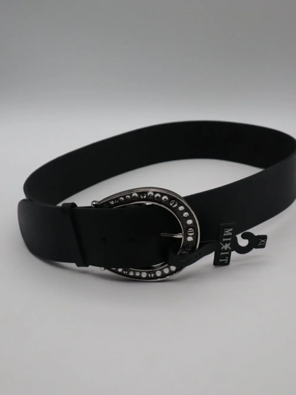 Wide Fashion Belt Women XL Faux Rhinestone Horeshoe Boho Western Black Leather